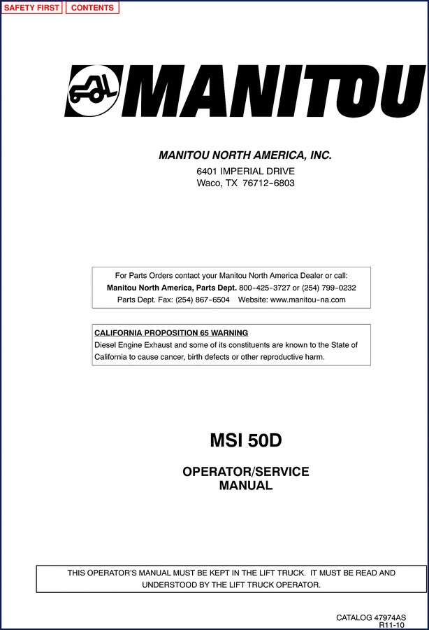 Manitou MSI 50D 2010 Operators Manual cover page