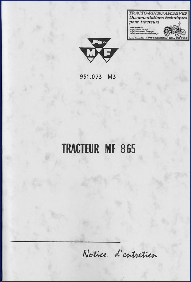 Massey-Ferguson MF 865 Technical Manual cover page with tractor diagram and model number