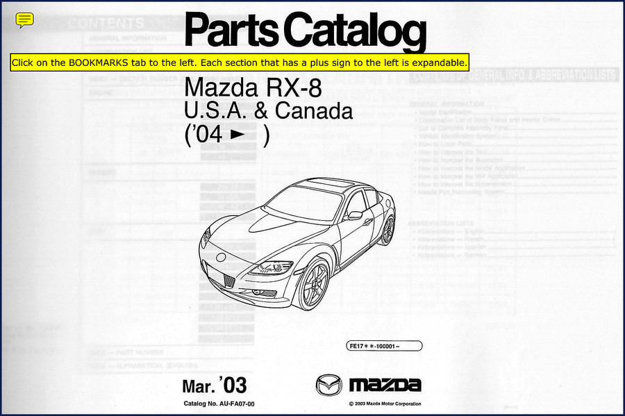 Mazda RX-8 2005 Service Manual front cover showing RX-8 silhouette and factory part number
