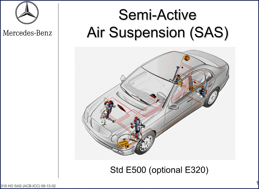 Mercedes-Benz E500 E320 2002 Technical Manual cover – Semi-Active Air Suspension training document