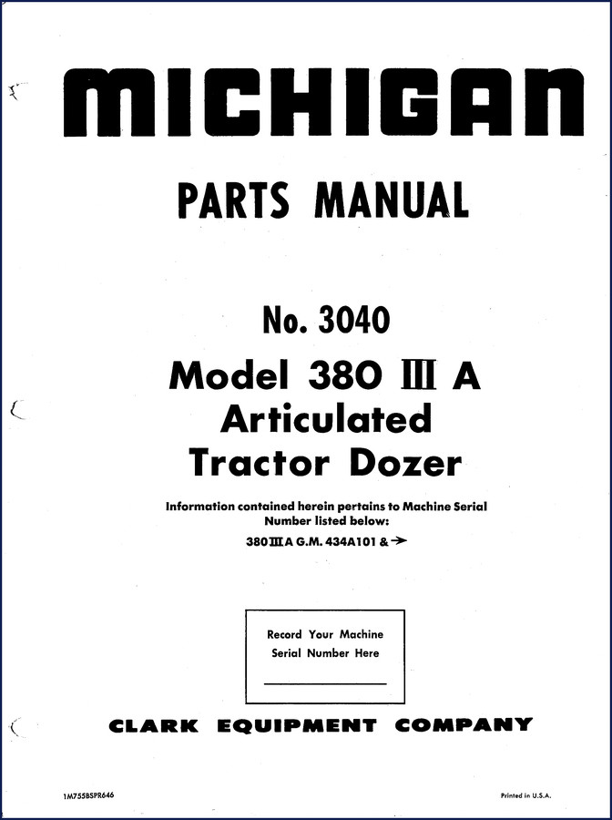 Michigan 380 III A 1966 Parts Catalog cover