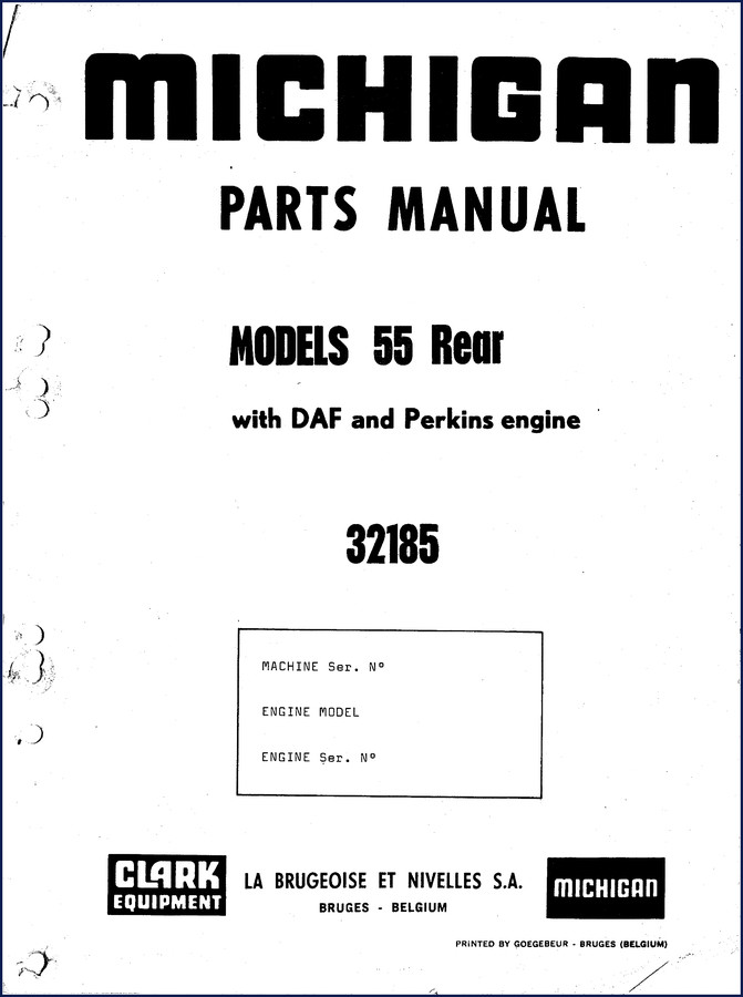 Michigan 55 Rear and 55 AWS-R Parts Catalog cover from Clark Equipment