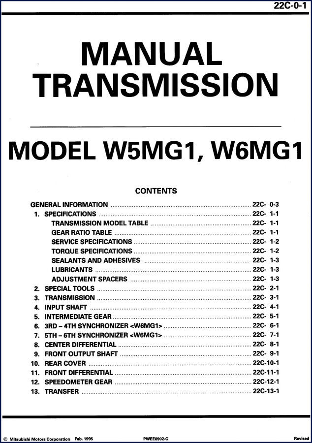 1995 Mitsubishi W5MG1 W6MG1 factory service manual cover