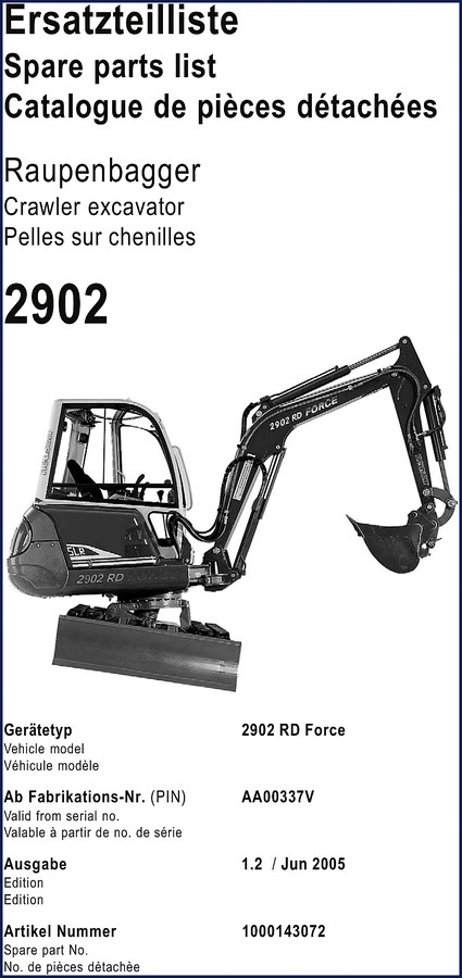 Neuson 2902 RD Force 2005 Parts Catalog cover - OEM factory spare parts for crawler excavator