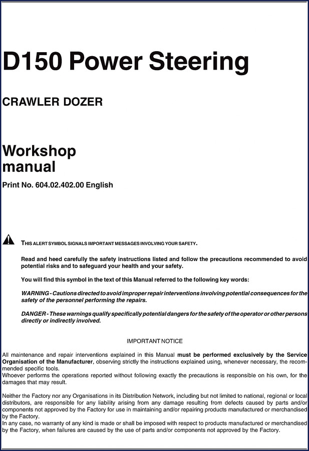 New Holland D150 Workshop Manual front cover - OEM factory repair manual for crawler dozer