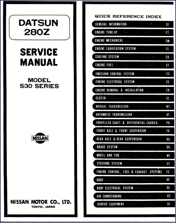 Nissan 280Z 1976 Service Manual cover – OEM factory manual for S30 series