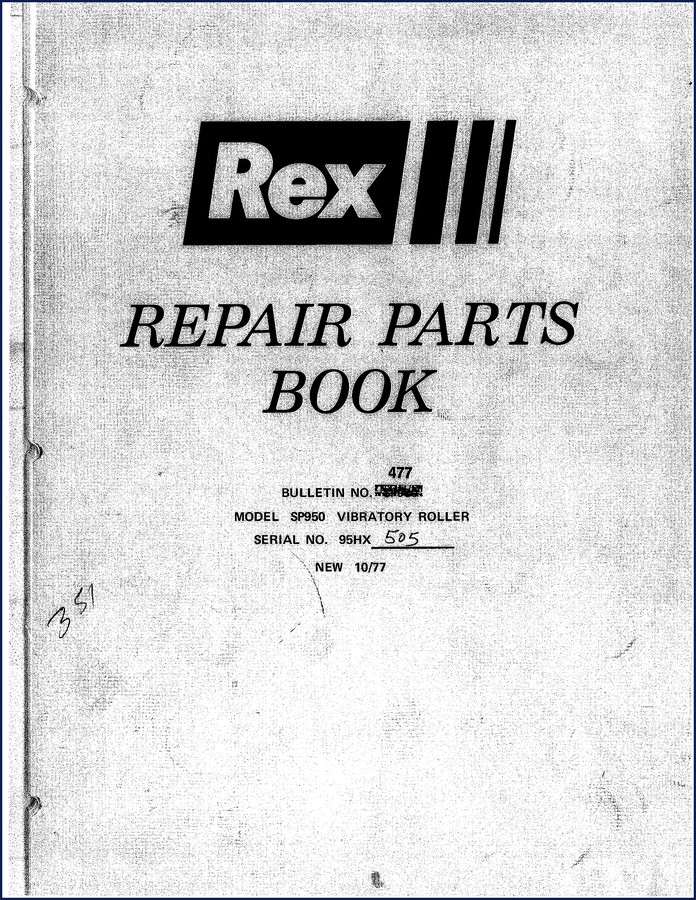 Cover of 1977 Terexlift SP950 Parts Catalog showing vibratory roller diagram