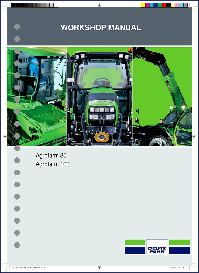 SAME Deutz-fahr Agrofarm 85 and Agrofarm 100 2007 Workshop Manual cover