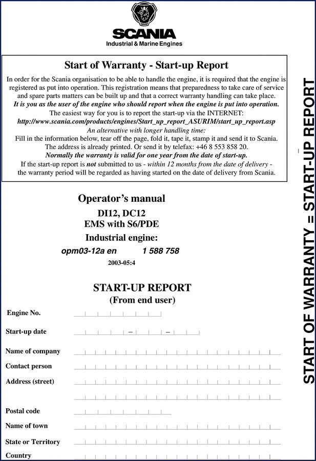 Scania DI12 2003 Service Manual cover – 99 pages of factory repair procedures for industrial and marine engines