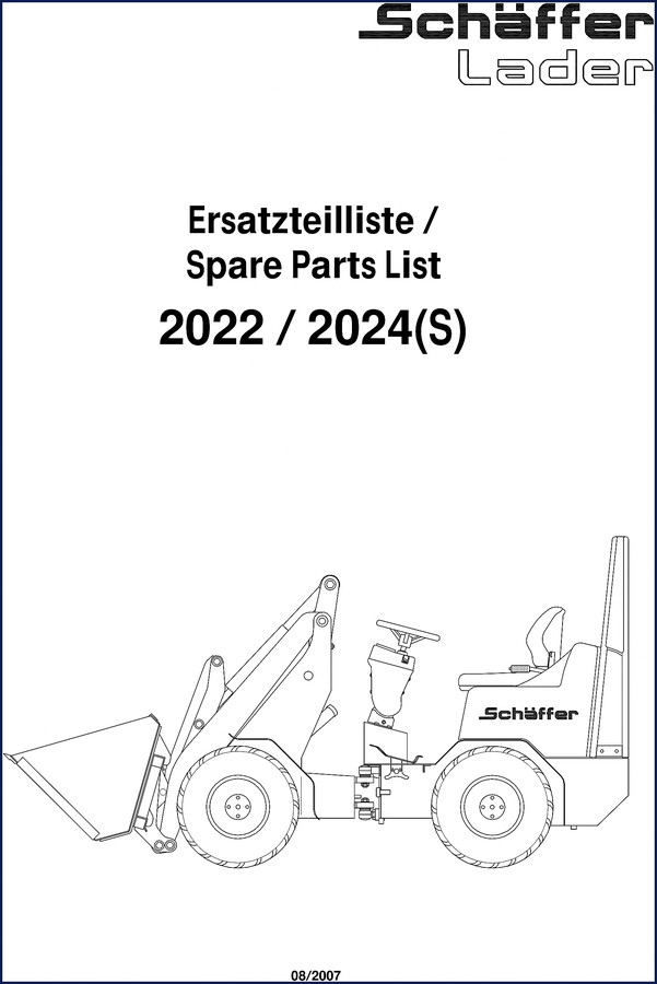 Schäffer Lader Parts Catalog cover for Kubota D722-BB diesel engine spare parts list