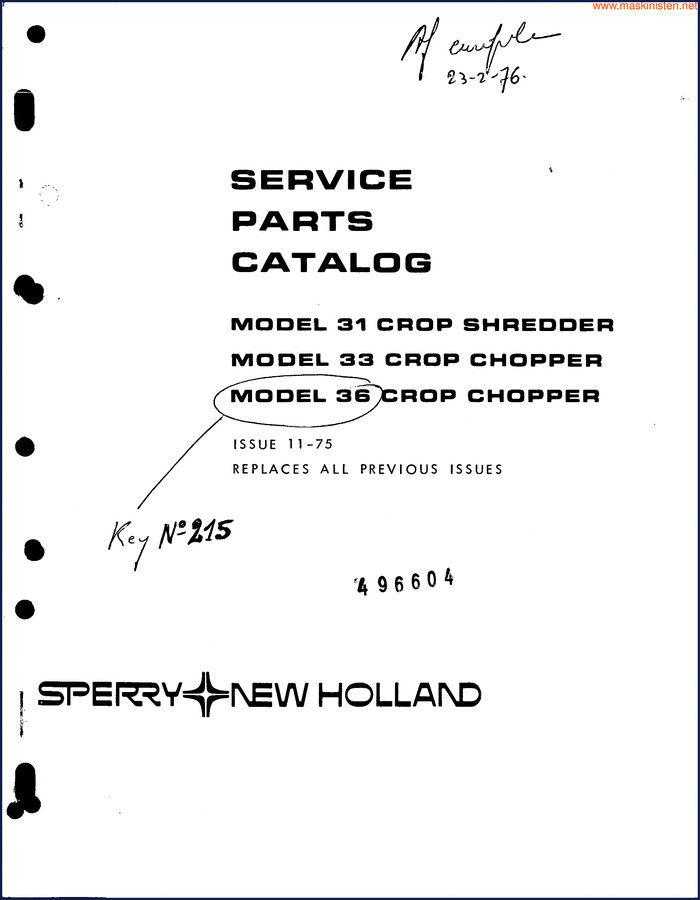 Sperry New Holland 31 33 36 Service Manual cover – 48-page OEM factory document for forage harvester repair