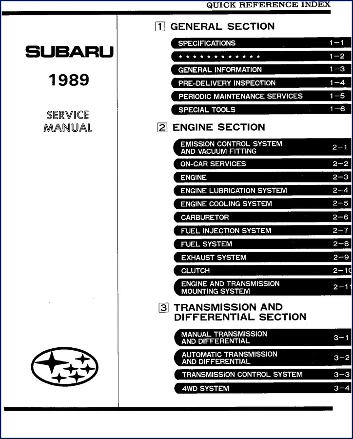 1989 Subaru Sedan and Station Wagon Factory Service Manual cover