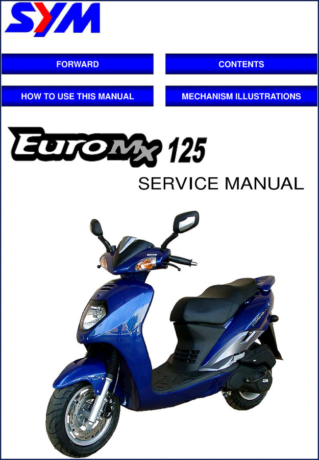 SYM Euro MX 125 Service Manual cover page showing motorcycle