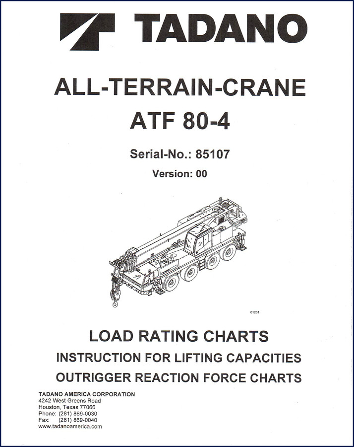 Tadano ATF 80-4 Technical Manual cover – OEM factory load rating charts and safety instructions