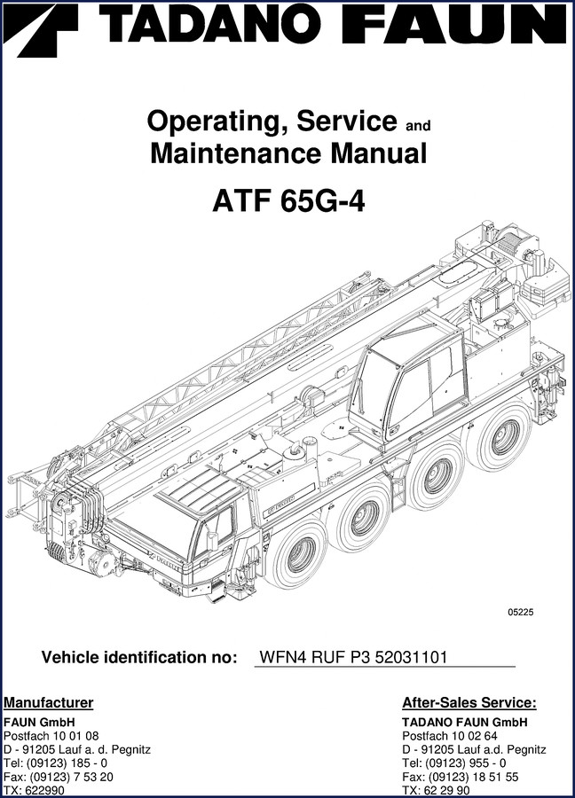 Tadano FAUN ATF 65G-4 OEM Operators Manual cover – 1013 pages