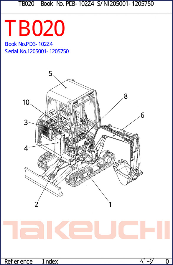 Takeuchi TB020 Workshop Manual cover – 490 pages OEM factory service manual