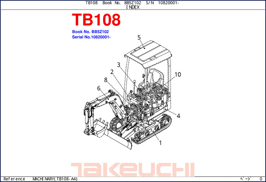 Takeuchi TB108 service manual cover – factory OEM shop document for mini excavator