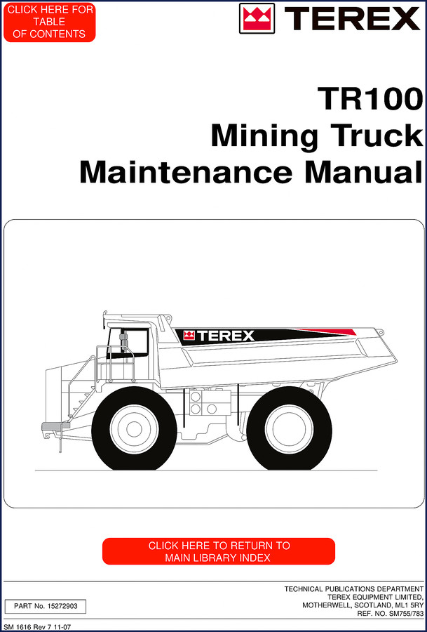Terex TR100 2010 Parts Catalog cover showing mining truck