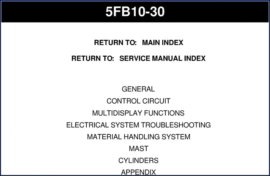 1994 Toyota 5FB10 Service Manual cover page showing exterior views and model list