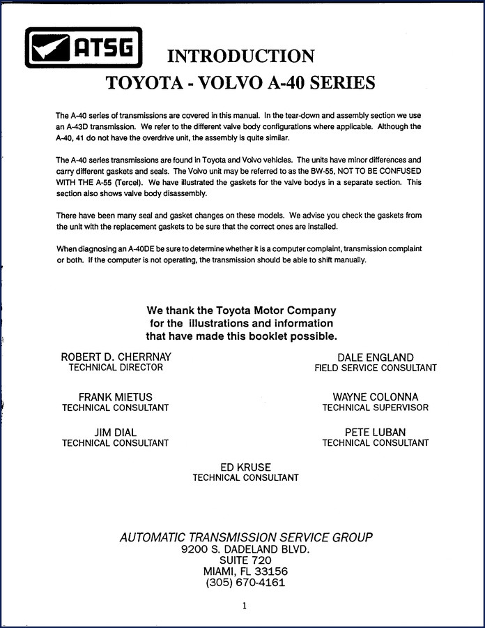 Toyota A-40 Technical Manual cover - 104-page ATSG automatic transmission service guide