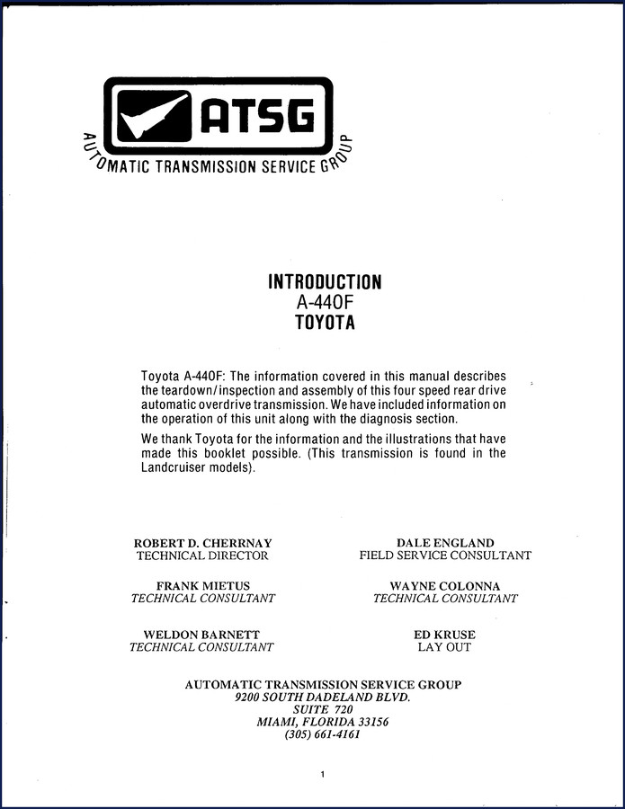Toyota A-440F automatic transmission technical manual cover page from ATSG