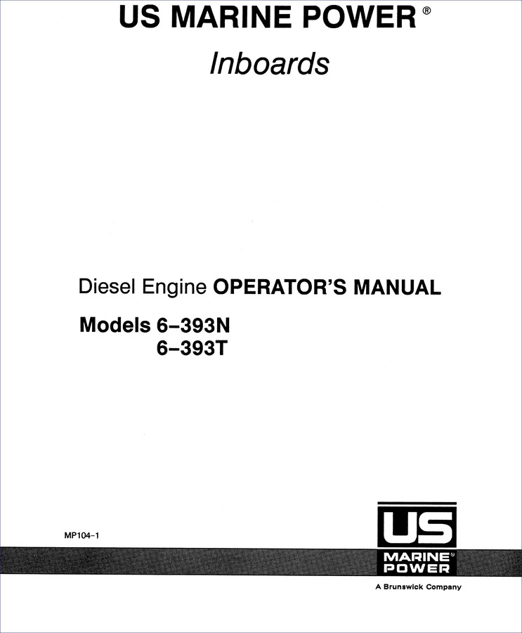 US Marine Power 6-393N 6-393T diesel engine operators manual cover