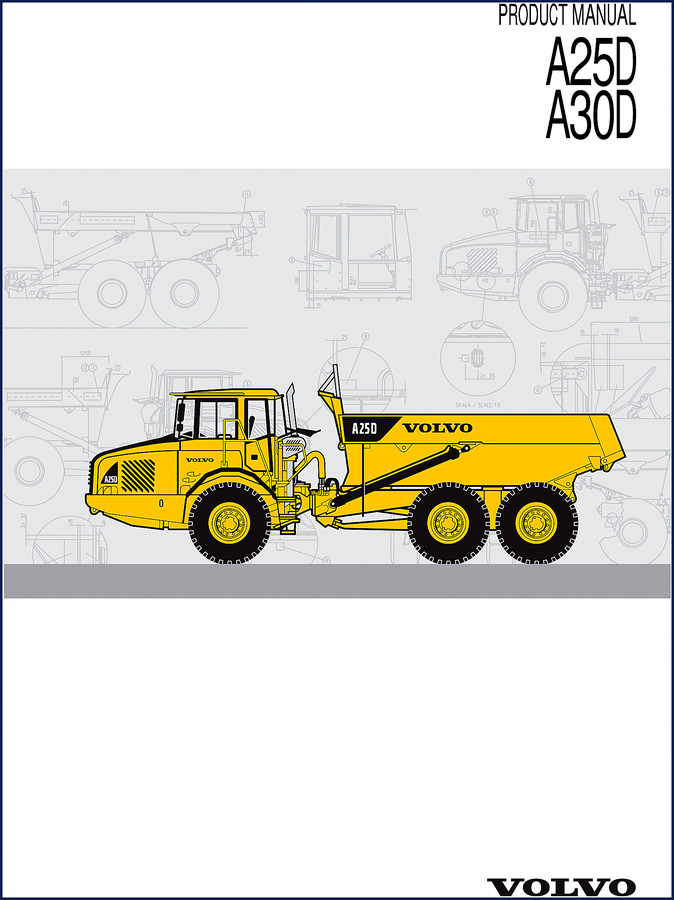Volvo Penta A25D A30D Operators Manual cover – 75-page factory document for articulated haulers