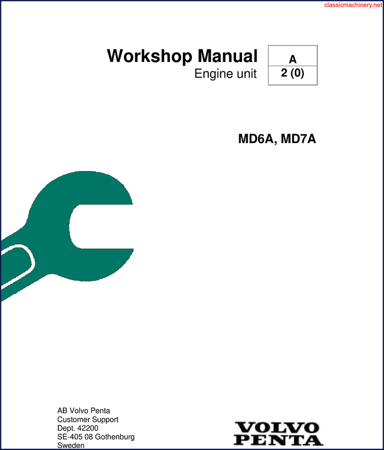 Volvo Penta MD6A MD7A Workshop Manual cover – 44-page OEM factory service manual for marine diesel engines