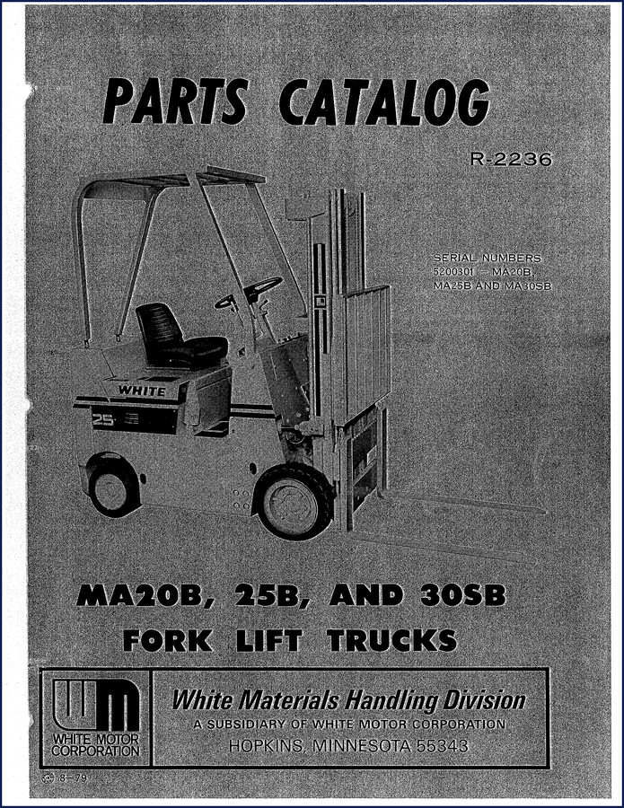 White MA20B, 25B, 30SB 1979 Forklift Parts Catalog cover page