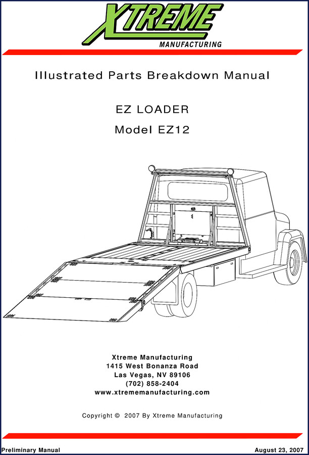 Cover of the Xtreme EZ12 2007 Parts Catalog showing EZ Loader model and illustrated parts breakdown
