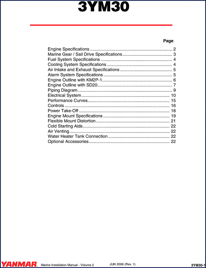 2006 Yamaha 3YM30 Marine Installation Manual cover showing engine outline and specifications