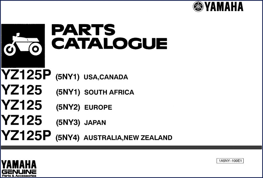 Yamaha YZ125 Parts Catalog cover showing model YZ125P (5NY1) USA and Canada
