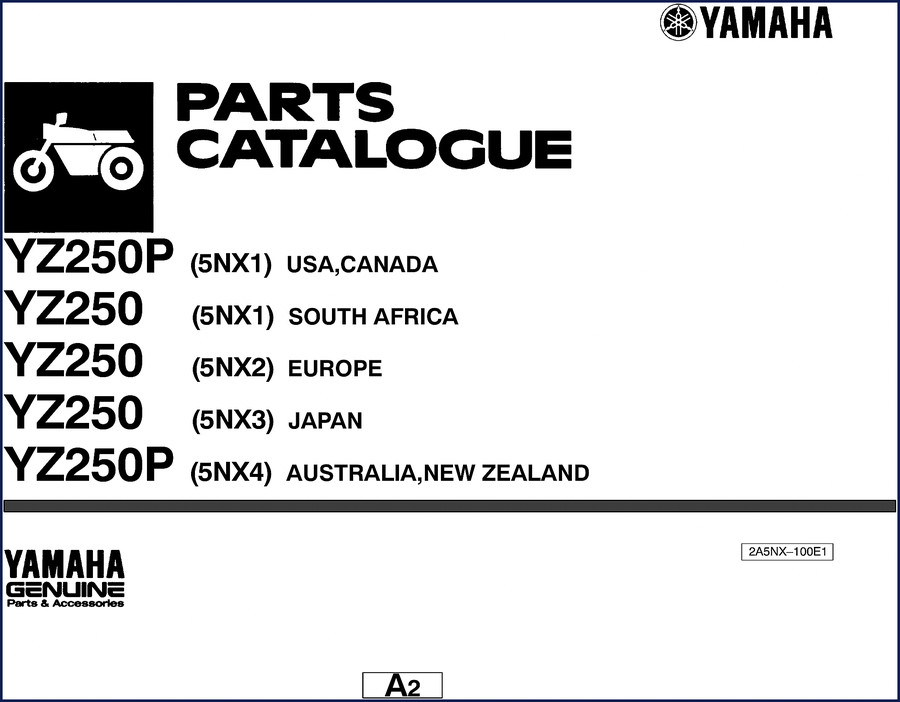 Yamaha YZ250 Parts Catalog cover – OEM factory parts microfiche for 2001 YZ250P models