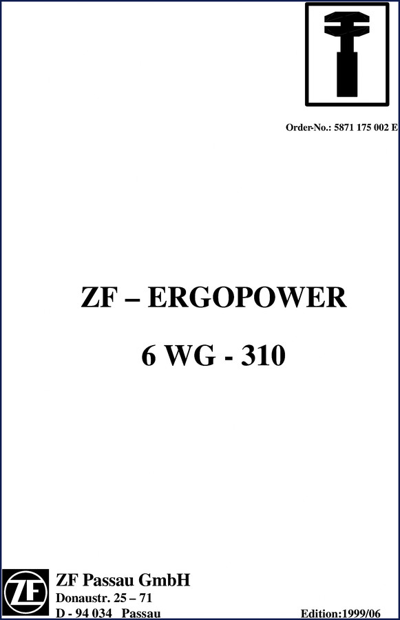 ZF 6WG 310 1999 Repair Manual – factory OEM service manual cover page