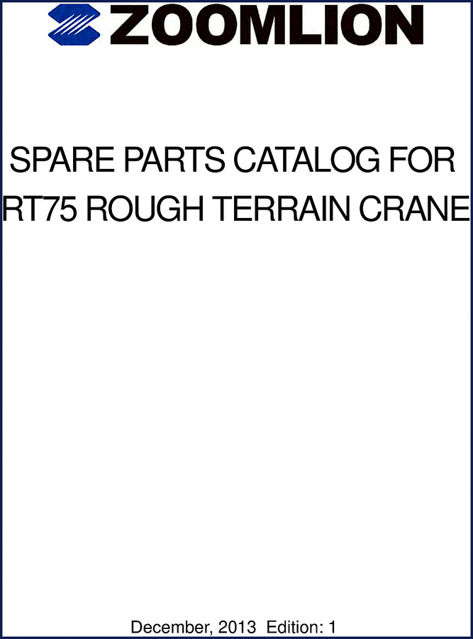 Zoomlion RT75 2013 Technical Manual load chart document cover page