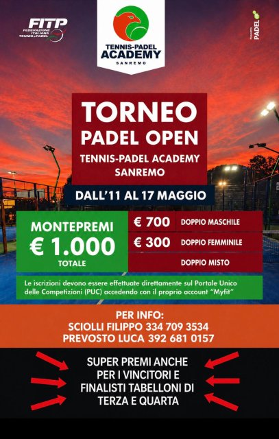 TORNEO PADEL OPEN – SANREMO
