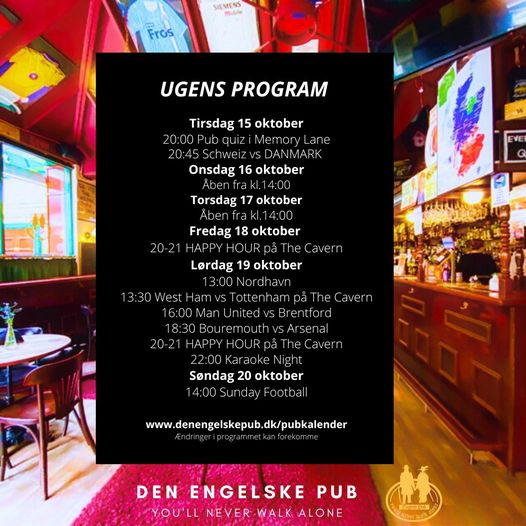 Den Engelske Pub | Nightcrawl.dk | 🍂 UGENS PROGRAM 🍂
Tirsdagens landskamp vises på pubbens st...