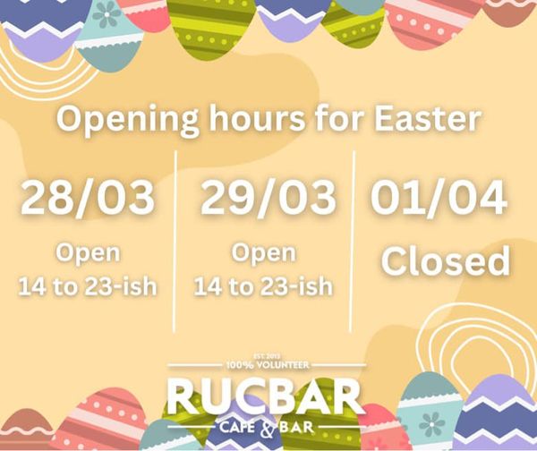 RUCbar | Nightcrawl.dk | 🐰PUBLIC SERVICE ANNOUNCEMENT🐰

Opening hours for easter, h...