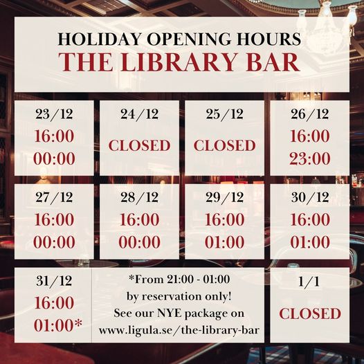The Library Bar | Nightcrawl.dk | We hope to see you for a nice winter cocktail in the holiday...