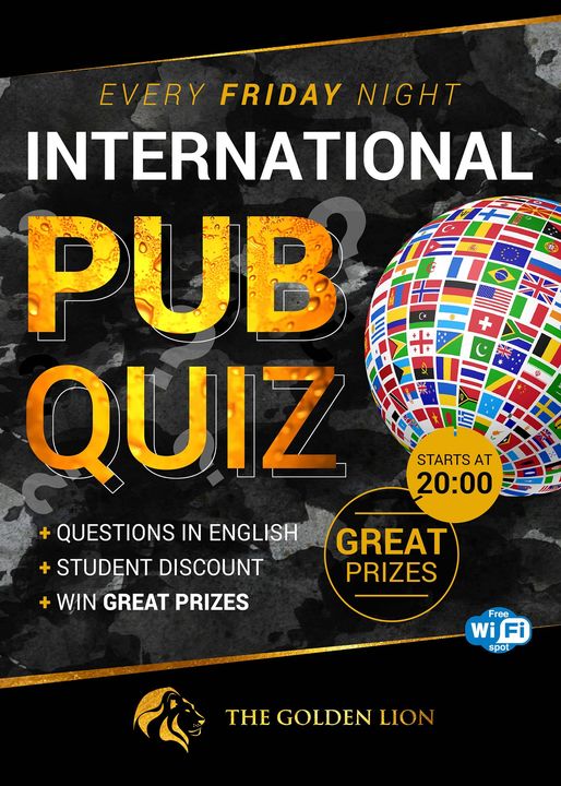 The Golden Lion | Nightcrawl.dk | INTERNATIONAL PUB QUIZ & KARAOKE FRIDAY
Don't forget, Friday...