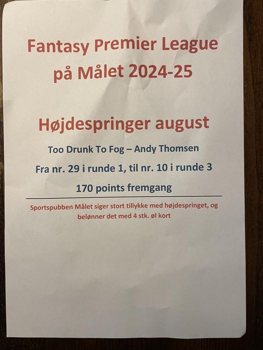 Sportspubben Målet | Nightcrawl.dk | Fantasy Premier League på Målet⚽️

Højdespringer i august må...