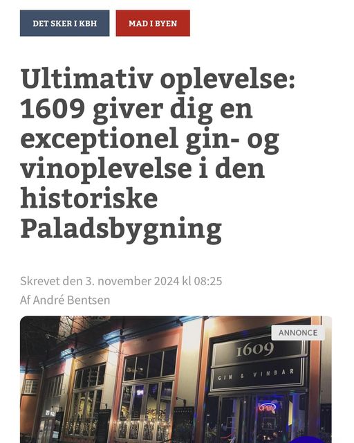 1609 - Gin & Vinbar | Nightcrawl.dk | Læs hele artiklen her: https://migogkbh.dk/kommer-nok-ikke-m...