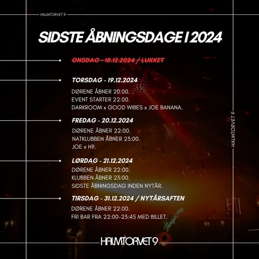 Halmtorvet 9 | Nightcrawl.dk | Et overblik over de sidste åbningsdage tilbage i 2024. 🎉