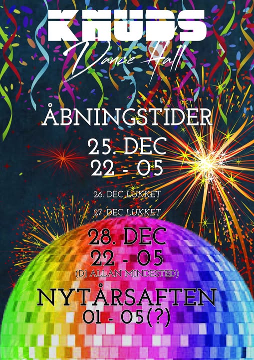 Knuds Dance Hall | Nightcrawl.dk | Julens åbningstider ⬇

1. Juledag 🎄🥳  - Vi starter kl.22 -...