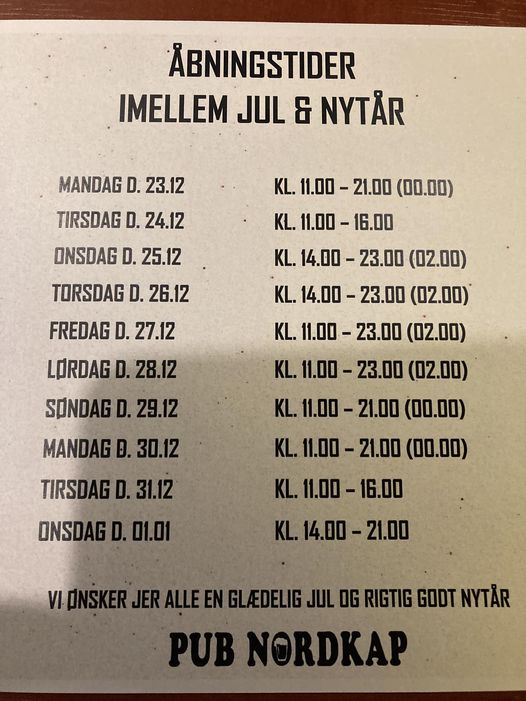 Pub Nordkap | Nightcrawl.dk | Åbningstider mellem jul og nytår 🎄🎉