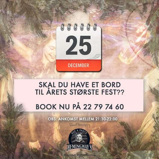 Hemingway's | Nightcrawl.dk | Vi nærmer os så småt 25. december 🤩🥳🍹🍻

Book dit bord nu...