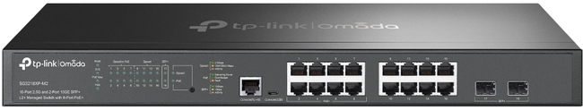 TP Link Omada 16-Port 2.5G and 2-Port 10GE SFP+ L2+ Managed Switch with 8-Port PoE+
