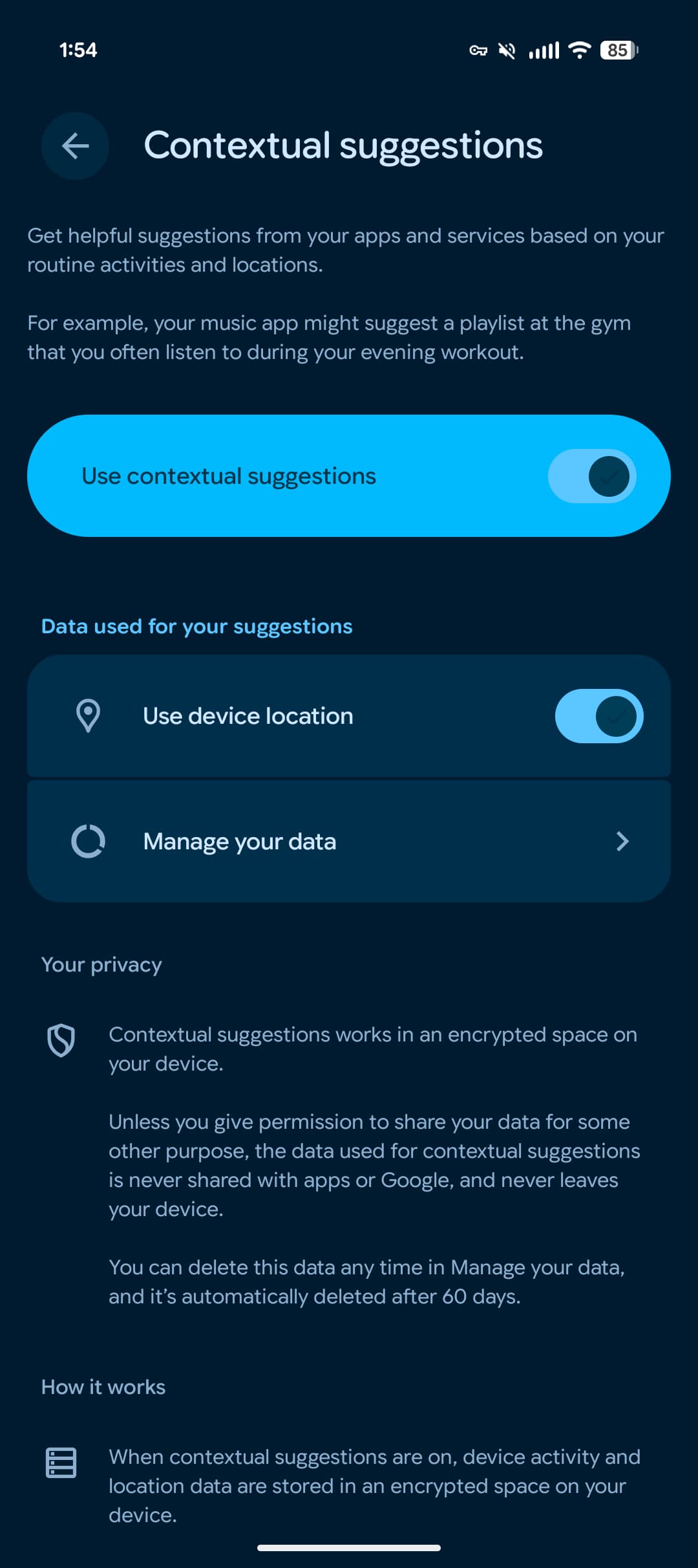 Android Contextual suggestions settings with toggles Android Contextual suggestions settings with toggles