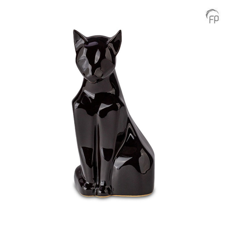 Mastaba Ceramika Ceramic Pet Urn Cat Glossy Black - KU 163