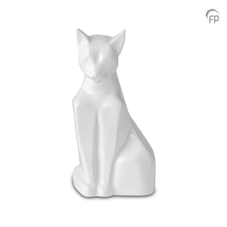 Mastaba Ceramika Ceramic Pet Urn Cat Glossy White - KU 164